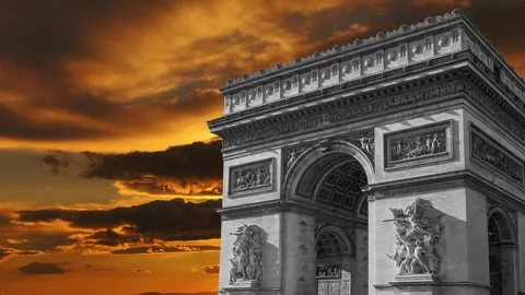 Arc de Triomphe against the sunset (time lapse, 4K), Paris, France Stock Footage 264943426