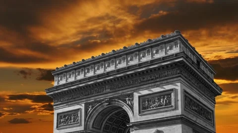 Arc de Triomphe against the sunset (time lapse, 4K), Paris, France Stock Footage 264943433
