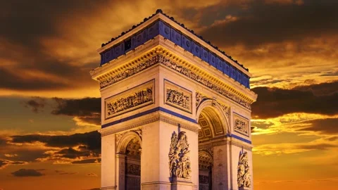 Arc de Triomphe against the sunset (time lapse, 4K), Paris, France Stock Footage 264943437