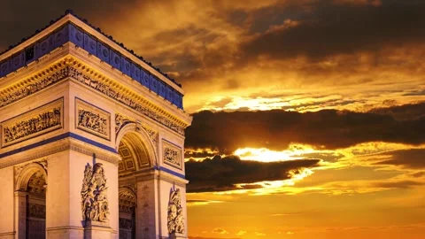 Arc de Triomphe against the sunset (time lapse, 4K), Paris, France Stock Footage 264943449
