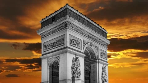 Arc de Triomphe against the sunset (time lapse, 4K), Paris, France Stock Footage 264943456