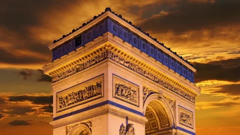 Arc de Triomphe against the sunset (time lapse, 4K), Paris, France Stock Footage 264943475