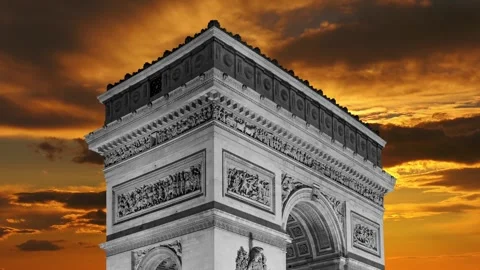 Arc de Triomphe against the sunset (time lapse, 4K), Paris, France Stock Footage 264943486