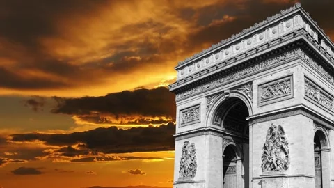 Arc de Triomphe against the sunset (time lapse, 4K), Paris, France Stock Footage 264943508