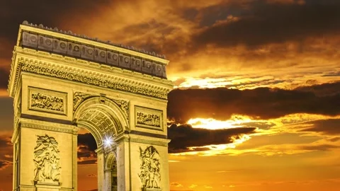 Arc de Triomphe against the sunset (time lapse, 4K), Paris, France Video stock 264943555