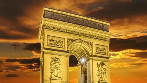 Arc de Triomphe against the sunset (time lapse, 4K), Paris, France Stock Footage 264943557