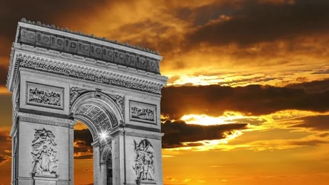 Arc de Triomphe against the sunset (time lapse, 4K), Paris, France Stock Footage 264943561
