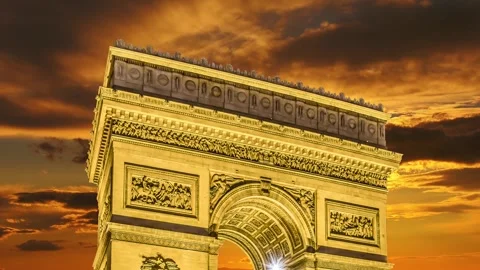 Arc de Triomphe against the sunset (time lapse, 4K), Paris, France Video stock 264943577