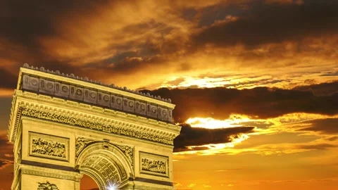 Arc de Triomphe against the sunset (time lapse, 4K), Paris, France Stock Footage 264943582