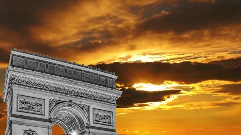 Arc de Triomphe against the sunset (time lapse, 4K), Paris, France Stock Footage 264943590