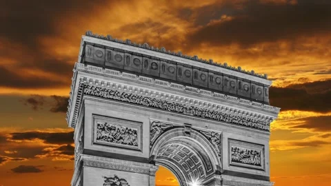 Arc de Triomphe against the sunset (time lapse, 4K), Paris, France Stock Footage 264943595