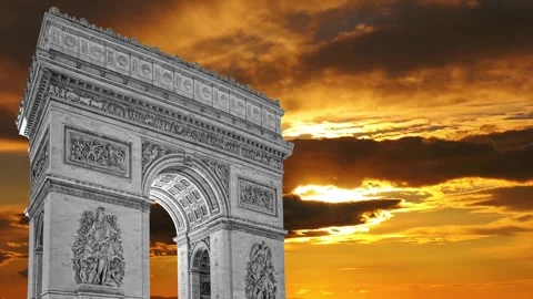 Arc de Triomphe against the sunset (time lapse, 4K), Paris, France Stock Footage 264943607