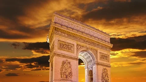 Arc de Triomphe against the sunset (time lapse, 4K), Paris, France Stock Footage 264943610