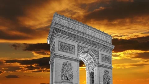Arc de Triomphe against the sunset (time lapse, 4K), Paris, France Stock Footage 264943617