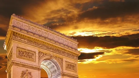 Arc de Triomphe against the sunset (time lapse, 4K), Paris, France Video stock 264943619