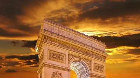 Arc de Triomphe against the sunset (time lapse, 4K), Paris, France Stock Footage 264943624