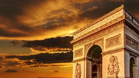 Arc de Triomphe against the sunset (time lapse, 4K), Paris, France Stock Footage 264943631