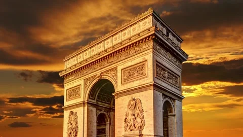 Arc de Triomphe against the sunset (time lapse, 4K), Paris, France Stock Footage 264943633