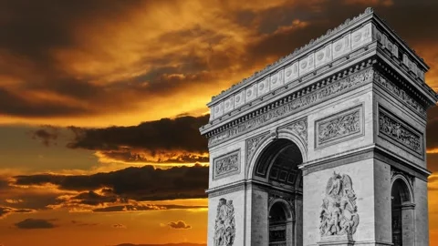 Arc de Triomphe against the sunset (time lapse, 4K), Paris, France Video stock 264943637