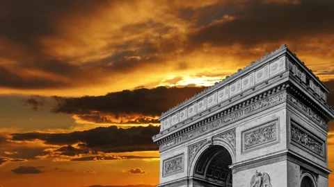 Arc de Triomphe against the sunset (time lapse, 4K), Paris, France Stock Footage 264943641
