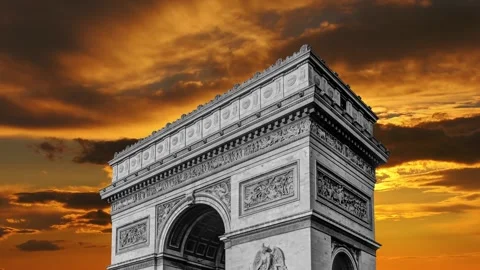 Arc de Triomphe against the sunset (time lapse, 4K), Paris, France Stock Footage 264943656