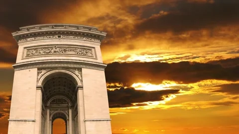 Arc de Triomphe against the sunset (time lapse, 4K), Paris, France Stock Footage 264943660