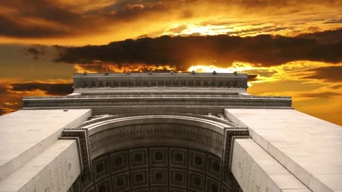 Arc de Triomphe against the sunset (time lapse, 4K), Paris, France Stock Footage 264943664
