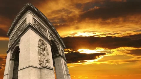 Arc de Triomphe against the sunset (time lapse, 4K), Paris, France Stock Footage 264943677