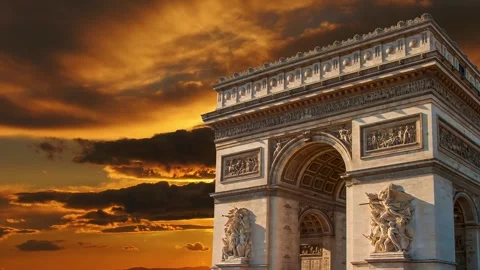 Arc de Triomphe against the sunset (time lapse, 4K), Paris, France Stock Footage 264943683
