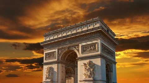 Arc de Triomphe against the sunset (time lapse, 4K), Paris, France Stock Footage 264943685
