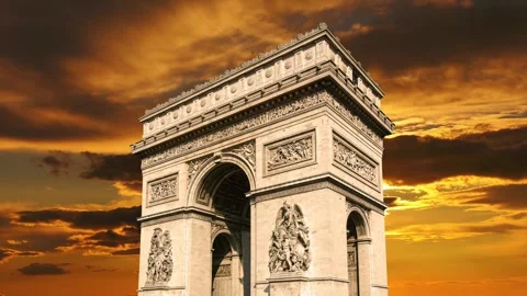 Arc de Triomphe against the sunset (time lapse, 4K), Paris, France Stock Footage 264943687