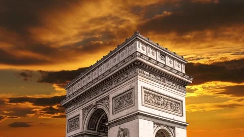 Arc de Triomphe against the sunset (time lapse, 4K), Paris, France Stock Footage 264943693