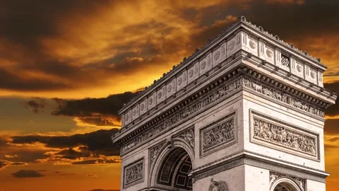 Arc de Triomphe against the sunset (time lapse, 4K), Paris, France Video stock 264943701