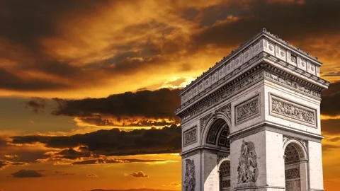 Arc de Triomphe against the sunset (time lapse, 4K), Paris, France Stock Footage 264943707