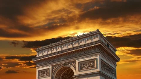 Arc de Triomphe against the sunset (time lapse, 4K), Paris, France Stock Footage 264943709