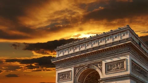 Arc de Triomphe against the sunset (time lapse, 4K), Paris, France Stock Footage 264943712