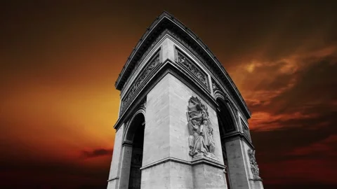 Arc de Triomphe against the sunset (time lapse, 4K), Paris, France Stock Footage 264943730