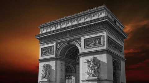 Arc de Triomphe against the sunset (time lapse, 4K), Paris, France Stock Footage 264943733