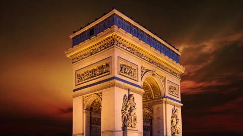 Arc de Triomphe against the sunset (time lapse, 4K), Paris, France Stock Footage 264943743