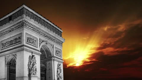 Arc de Triomphe against the sunset (time lapse, 4K), Paris, France Stock Footage 264943748