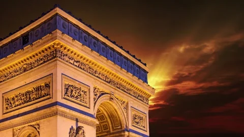 Arc de Triomphe against the sunset (time lapse, 4K), Paris, France Stock Footage 264943751