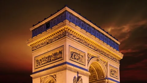 Arc de Triomphe against the sunset (time lapse, 4K), Paris, France Stock Footage 264943754