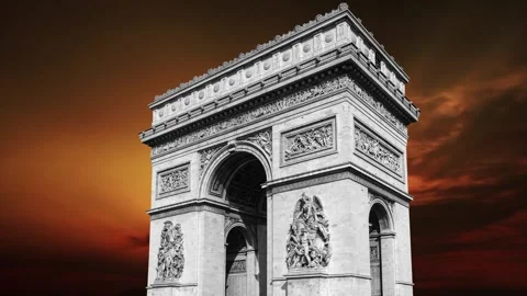 Arc de Triomphe against the sunset (time lapse, 4K), Paris, France Stock Footage 264943757