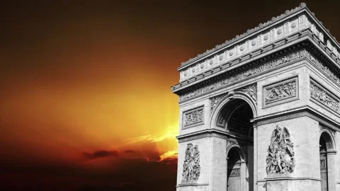 Arc de Triomphe against the sunset (time lapse, 4K), Paris, France Stock Footage 264943763