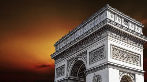 Arc de Triomphe against the sunset (time lapse, 4K), Paris, France Stock Footage 264943768