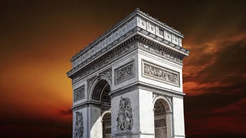 Arc de Triomphe against the sunset (time lapse, 4K), Paris, France Stock Footage 264943770