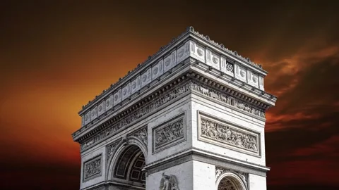 Arc de Triomphe against the sunset (time lapse, 4K), Paris, France Stock Footage 264943773