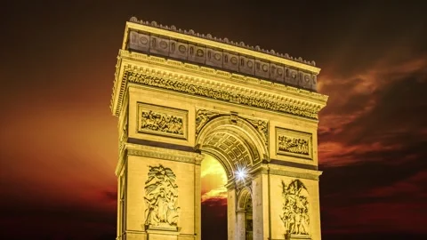 Arc de Triomphe against the sunset (time lapse, 4K), Paris, France Stock Footage 264943779