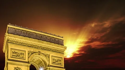 Arc de Triomphe against the sunset (time lapse, 4K), Paris, France Stock Footage 264943795