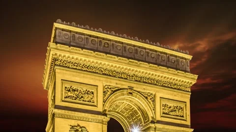 Arc de Triomphe against the sunset (time lapse, 4K), Paris, France Stock Footage 264943798